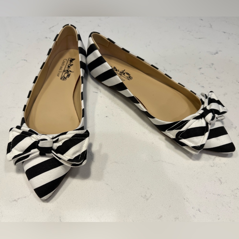 Black and white striped flats